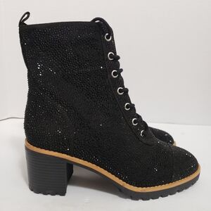INC International Concepts Black Glitter Combat Boots,sz: 8.5, heel 2.5, fasion
